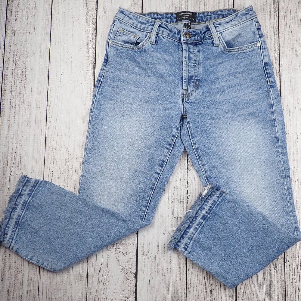 Earnest Sewn Straight Leg Jeans Womens Size 28 Blue Denim Raw Hem